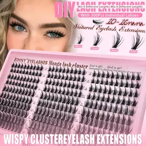 Eimny 300 Pcs Manga Lash Clusters Kit, Natural Wispy Fluffy Individual Lashes, DIY Volume Eyelashes, CC Curl 10-16mm, Soft Lightweight, Beginners Friendly