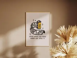 Value What You Have Art Print Retro Film Roll Poster Motivational Decor Camera Film Aesthetic Print Minimalist Photography Poster