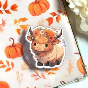 Floral Highland Cow Phone Grip: Western Cowgirl Pop Socket, Girly Cow MagSafe Holder