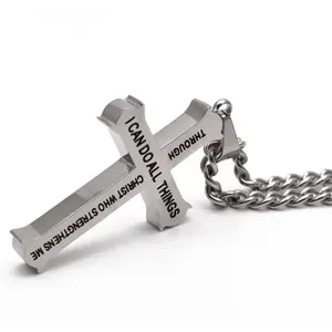 Stainless Steel Cross “Philippians 4:13” and 24” Stainless Steel Necklace