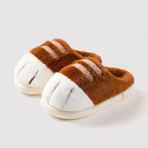 Women's Cute Cat Claw Cotton Slippers Winter Warm Fuzzy Plush Thick Sole Non-Slip Indoor Home Slippers Comfortable Couple Style Footwear
