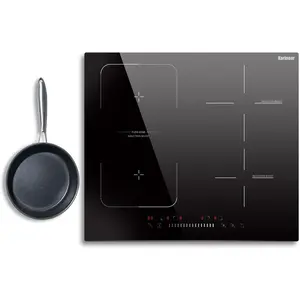 Karinear Induction Cooktop 4 Burner, 7400W 24'' Built-in Induction Stovetop with Flex Zone,Child Safety Lock, Timer, Boost, Slider Control Black Glass Electric stove Cooktop 240V Hard Wire(come with a pot),Summervibes