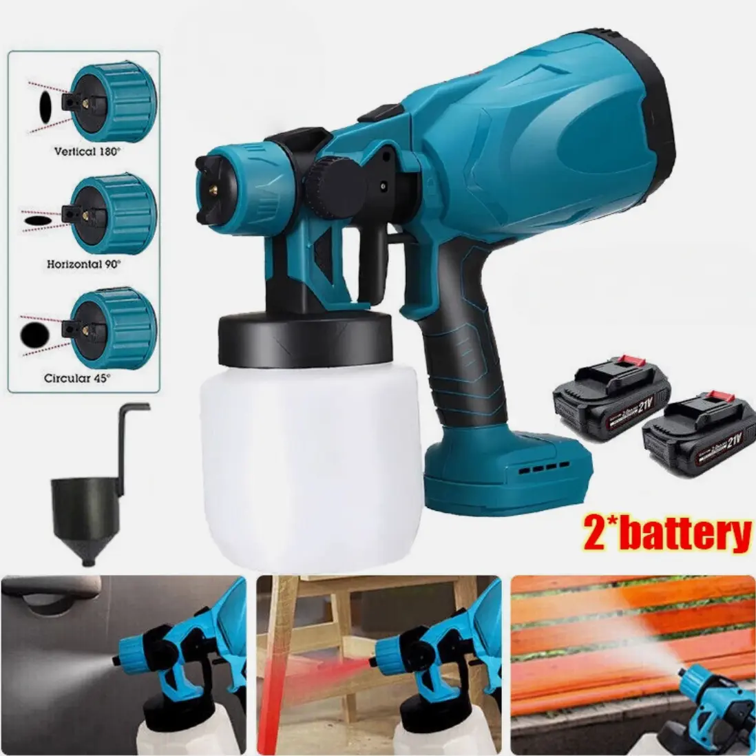 Cordless Handheld Paint Sprayer Set, 600W High‑Power HVLP Spray Gun with Copper Nozzles, 2 Rechargeable Batteries, Fine Finish for Furniture, Doors, Ceilings and Fence Painting Work