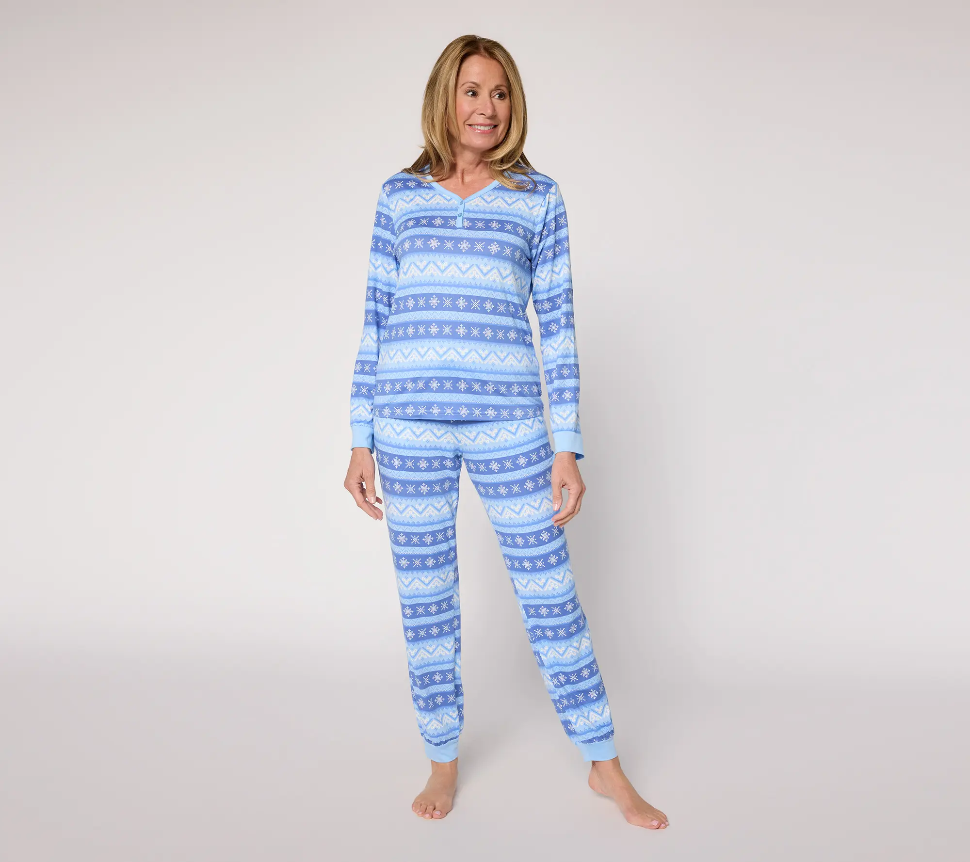 MUK LUKS Cloud Knit Henley Printed Pajama Set