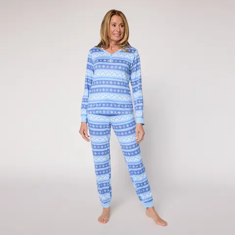 MUK LUKS Cloud Knit Henley Printed Pajama Set