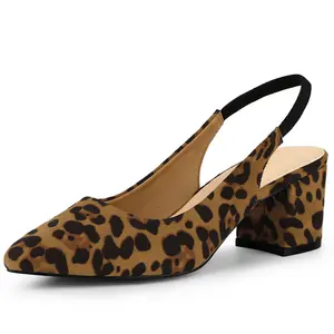 BLISSFUL STEP Women's Pointed Toe Block Heel Pumps Slingback Heels Leopard