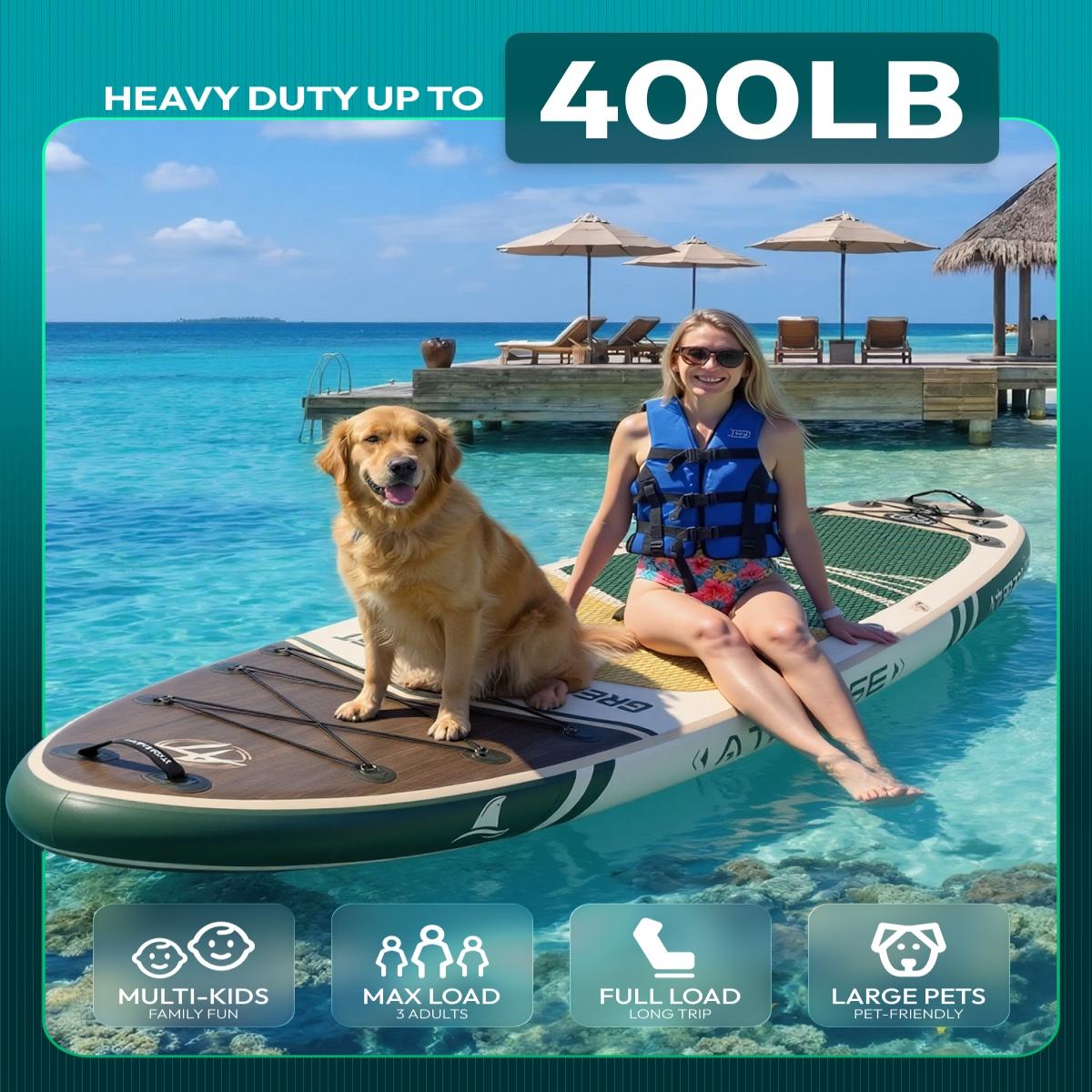 [Summervibes] Inflatable Stand Up Paddle Board, 10'6''x33'' Extra-Wide SUP with 400lbs Capacity, Kayak Seat, Anti-Slip EVA Deck & Premium Accessories Kit for Yoga, Fishing