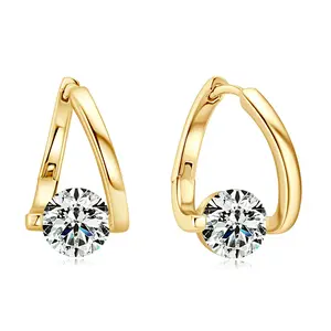 Women's irregular earrings, 14K gold-plated cubic zirconia earrings, bridal hoop light luxury earrings