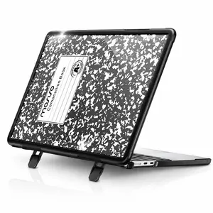 MOSISO Hard Shell Computer Cover Protector for 13.6 inch MacBook Air (2022-2026 M5 A3449, M4 A3240, M3 A3113, M2 A2681) - Heavy-Duty Shockproof Composition Book Design, Fold Kickstand, Black Computer Covers