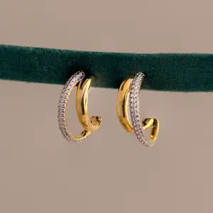 Mixed Metal Duo Pave Hoops by Caitlyn Minimalist - Two Tone Double Hoop Statement Earrings - Unique Jewelry - Best Friend Gift