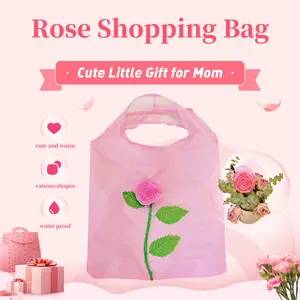 10PCS Shopping Tote Rose Flower Dacron Folding Reusable Grocery Bag