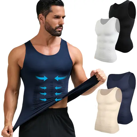 Men's shapewear vest - a tight fitting shirt for shaping and back support, with abdominal control, made of breathable nylon material Premium Waist Trainer Beige