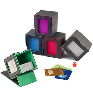 Card Deck Box Commander Display, Design Card Deck Case Holds 100+ Double-Sleeved Cards, Cards Storage Box for TCG with 2 Dividers, 1 Top Sleeves