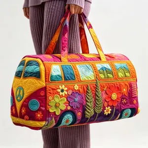 18 Inch x 9 Inch x 9 Inch Unisex Boho Quilted Weekender Travel Bag, Lightweight Comfortable Carry On Overnight Bag, Vintage Hippie Design for Travel, Daily Use & Shopping