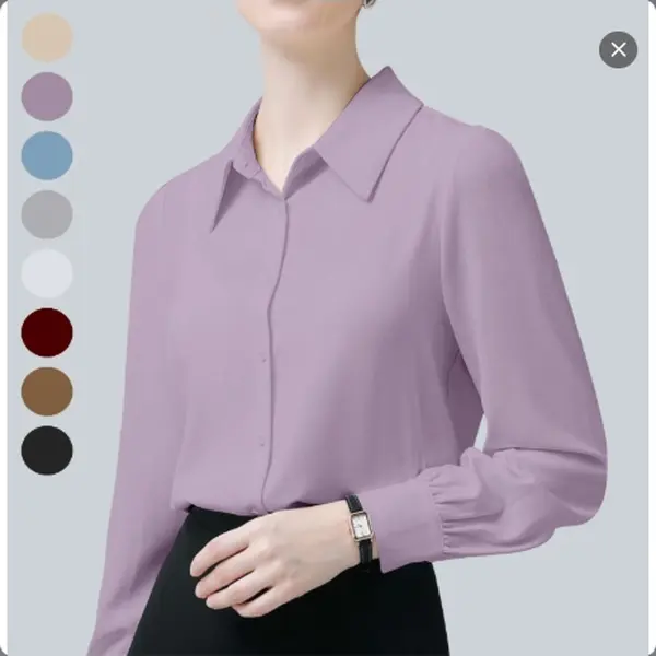 YAMANMAN Women's Solid Color Collared Button Down Blouse, Casual Fit Breathable Solid Color Top for Daily Wear, Ladies Clothes for All Seasons, Minimalist Basic Womenswear