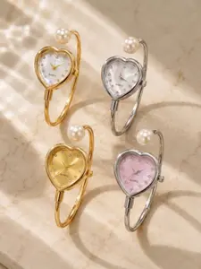 4-Pack Sweet Style Luxury Heart Shell Dial Women's Quartz Watch, Pearl Bracelet Design, Cute Versatile Dating Shopping Wristwatch
