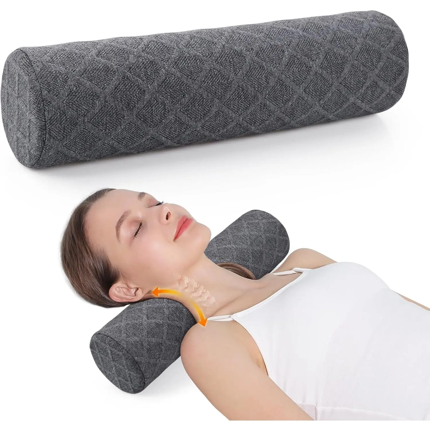 Cervical Roll Pillow, Medium Soft Neck Round Pillow Cylinder Bolster Pillow for Sleeping, Round Neck for Bed, Legs, Back and Yoga (Grey, Large - 4.7" H)