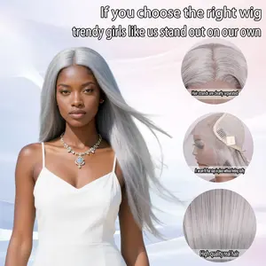 Dorimy Siliver Grey 13x6 Transparent Lace Front Human Hair Wigs 180% Density PrePlucked Brazilian Straight Lace Frontal Wig with Baby Hair 16-40 inch