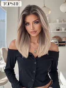 16 Inch Ash Layered Wig, Lace Front Hairline, Lace Frontal, High-Quality Heat Resistant Synthetic Fiber, Suitable for Various Styles