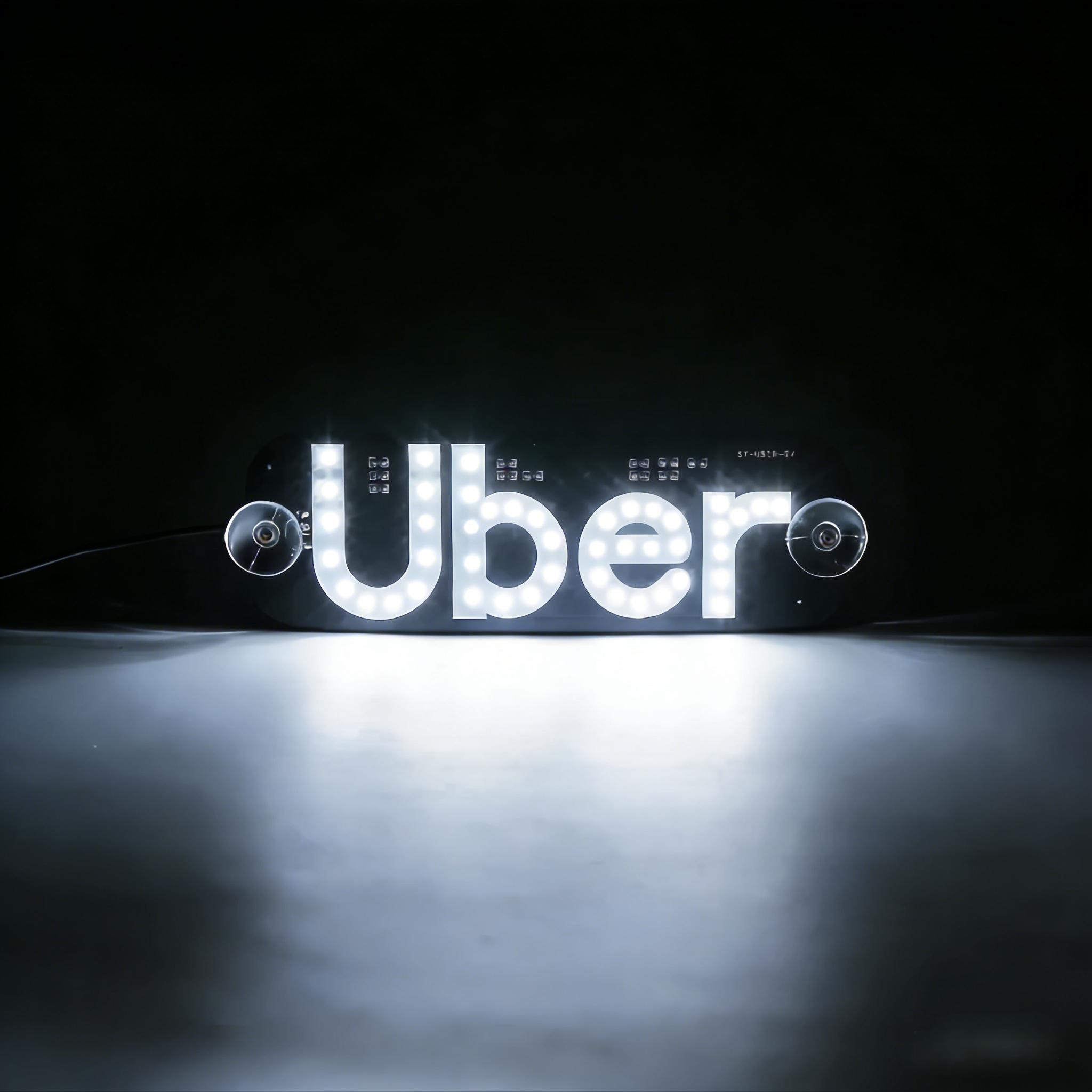 Uber LED Windshield Sign Bright Ultra-Slim USB Powered Car LED Light Sign Glowing Rideshare Indicator for Uber Drivers Dimmable Night Visible Car Accessory Must-Have for Rideshare Drivers