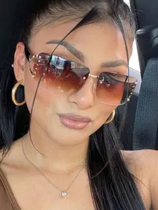 Vintage Rhinestone Decor Sunglasses, Trendy Casual Sunglasses for Everyday Use, Fashion Accessories for Outdoor Activities