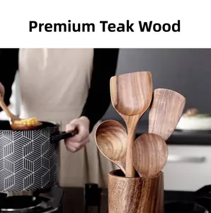 Premium Wood Kitchenware Set with Ergonomic Handles Purely Natural Eco-Friendly Material- Includes Spoon, Tablespoon and Sauté Spatula, Heat-resistant, Easy-to-Clean, Durable Cooking Tools for Non-Stick Pans Wooden Cookware Stirring-MM1