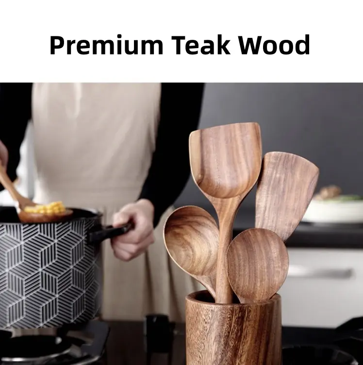 Premium Wood Kitchenware Set with Ergonomic Handles Purely Natural Eco-Friendly Material- Includes Spoon, Tablespoon and Sauté Spatula, Heat-resistant, Easy-to-Clean, Durable Cooking Tools for Non-Stick Pans Wooden Cookware Stirring-MM1