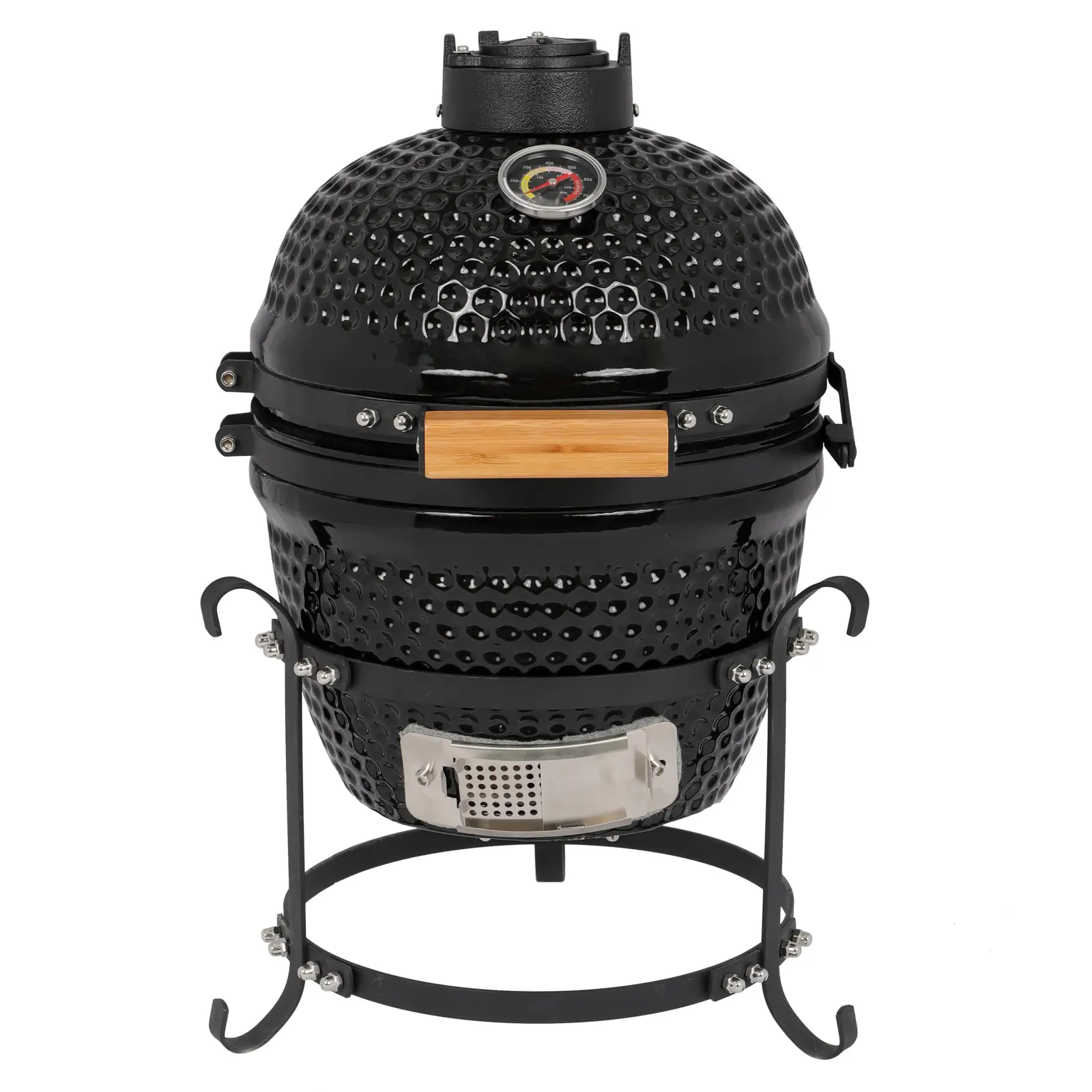 13 Inch Round Ceramic Charcoal Grill Black Portable Heavy Duty Outdoor BBQ for Backyard Camping Patio