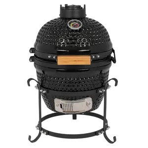 13 Inch Round Ceramic Charcoal Grill Black Portable Heavy Duty Outdoor BBQ for Backyard Camping Patio