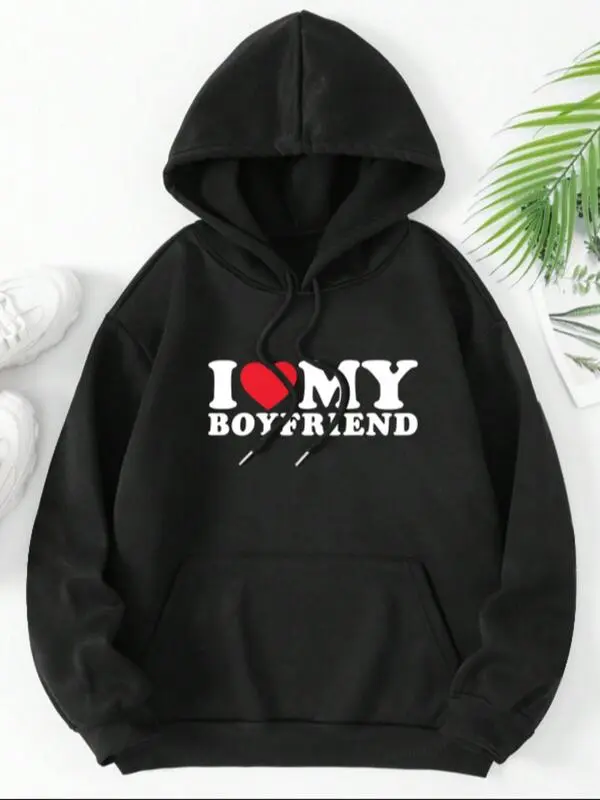 I Love My Boyfriend Graphic Hoodie, Hoodies Trendy, Valentine Shirt, Heart Shirt, Valentines Day Sweatshirt