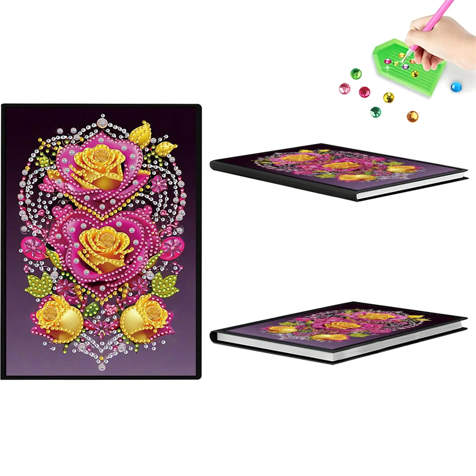50-Page A5 5D DIY Diamond Art Painting Notebook Kit, Crystal Rhinestone Sketchbook Notepad, Diamond Art Supplies for Adults Beginners, Holiday Birthday Gift