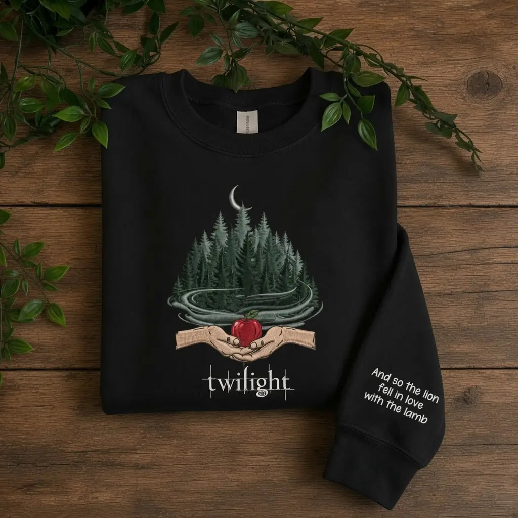 Twilight Inspired Embroidered Sweatshirt, Bella Edward Apple Forest Crewneck, Lion and Lamb Quote Hoodie, Bookish Reader Gift