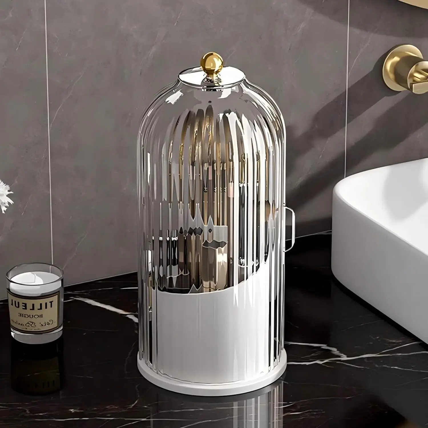 Transparent ABS Bathroom Organizer - 360° Rotatable Waterproof Countertop Toothbrush Holder, Modern Makeup Brush & Cosmetic Storage for Vanity, 1pcs summerwins,summerwins