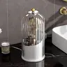 Acrylic Toothbrush Holder with Cover - 1-Piece ABS Freestanding, 360° Rotates, Transparent Waterproof Bathroom Organiser, Adhesive Tape, Multiple Sections for Desktop Countertop Toothbrush & Cosmetic Brush Storage