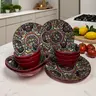 Boho Style Ceramic Dinnerware Set, 12-Piece Durable & Stylish Design, Microwave Safe, Dishwasher Friendly, Perfect Gift Idea, Plates Bowls Sets