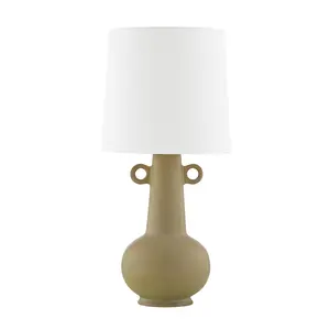 Rikki Table Lamp - Organic Modern Ceramic Lamp in Golden Olive with White Cotton Shade