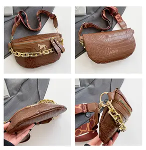 Stylish Alligator Pattern Chain Decor, PU Leather Chest Bag with Adjustable Waist Strap for Travel, Sports, and Outdoor Activities