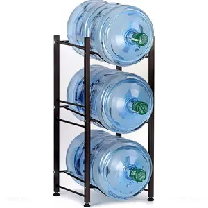 Space Saving 5 Gallon Water Jug Stand with 3-Tier Storage - Premium Stainless Steel Heavy Duty Bottle Holder - Detachable & Easy Assembly Water Dispenser Rack for Kitchen Counter, Pantry, Office
