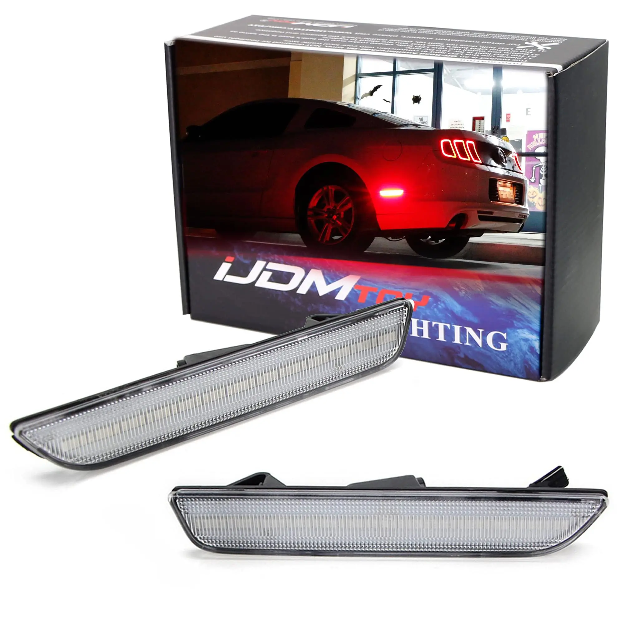 iJDMTOY Clear Lens Red Full LED Rear Side Marker Light Kit For Ford 2010-14 Mustang, Powered by 45-SMD LED