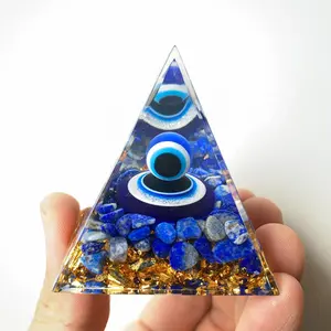 Evil Eye Pyramid Figurine With Lapis Lazuli Chips Pyramid of Orgen, 5cm Lazuli Devil's Eye Pyramid, The Orgen Pyramid series