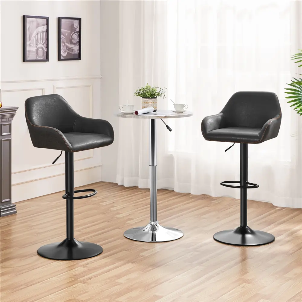 Yaheetech Durable PU Leather Swivel Counter Height Bar Stools (Set of 2) - Easy Height-Adjust Adjustable Indoor Furniture with Backrest, Footrest for Home Bar, Kitchen, Restaurant
