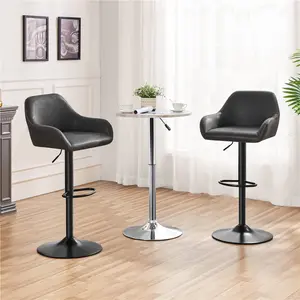 Yaheetech Bar Stools Set of 2, PU Leather Swivel Counter Height Barstools, Adjustable Bar Chairs with Backrest and Footrest, Kitchen Island Stool for Home Kitchen