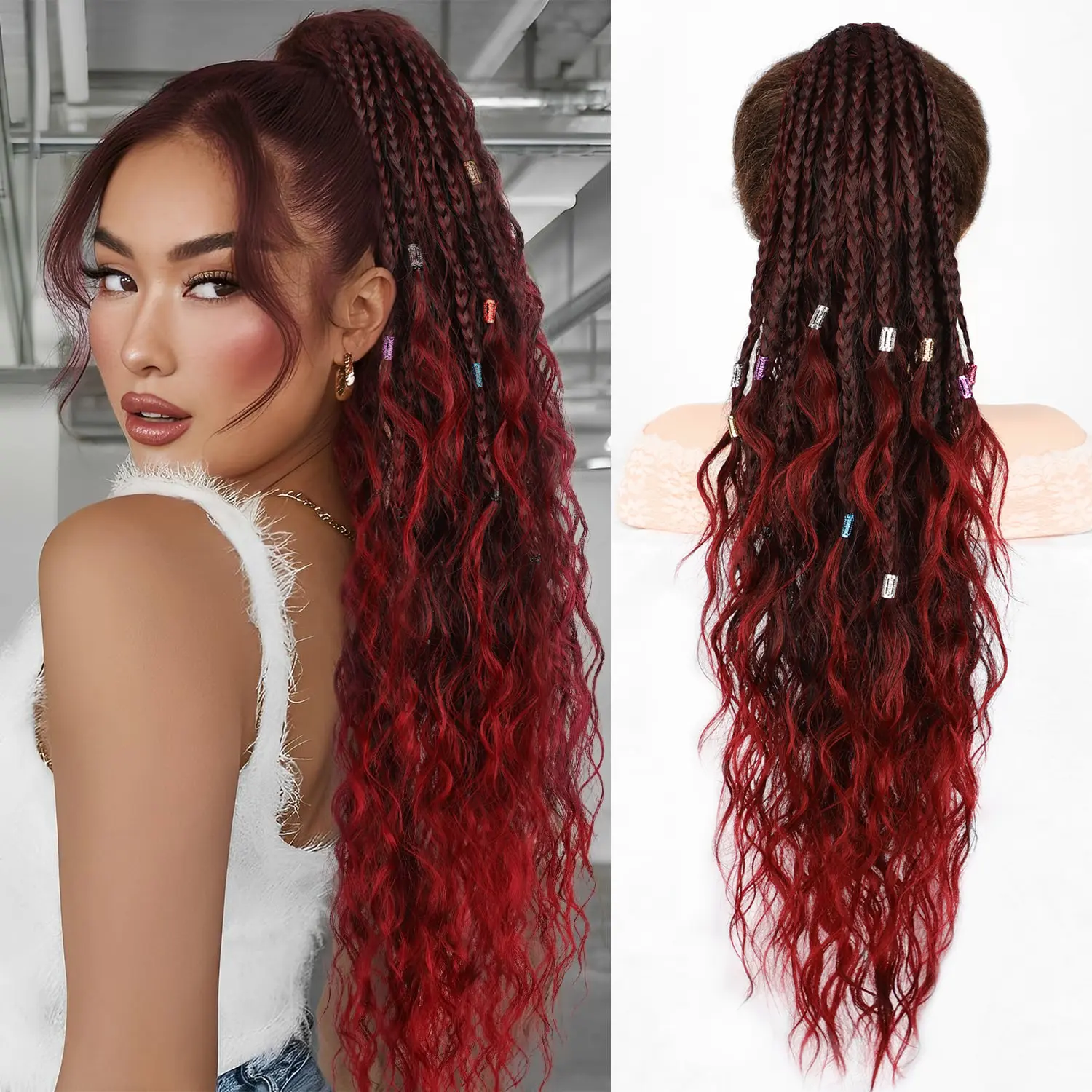 30inch Ombre Burgundy with Braids