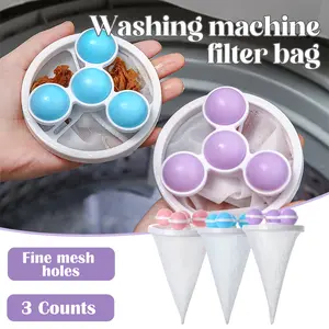 3 Counts Washing Machine Filter Bag, Reusable Floating Hair Filter for Laundry