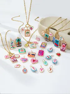 25pc Summer Ocean Theme Charm Necklace for Women, DIY Jewelry Making Set, Customizable Beach Jewelry Findings