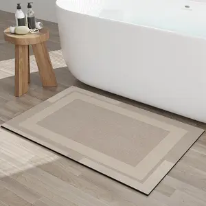 Ultra Thin Quick Dry Bath Mat Bathroom Rugs, Non Slip Rubber Backing Diatomaceous Earth Super Absorbent Bathroom Mat Shower Rug, Thin Bath Rug Fit Under Door Bathroom Floor, Beige 16"x 24"