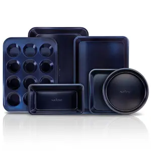 6-Piece Nonstick Bakeware Set – Stackable Cookie Sheet Tray with Muffin, Bread Loaf, Round & Square Cake Pans –  Stain-Resistant & Dishwasher Safe - Professional Home Kitchen & Commercial Baking Accessories