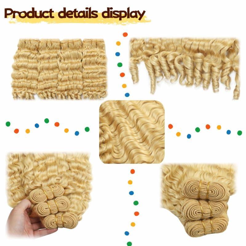 Burmese Curly Bundles Human Hair Water Wave 613 Honey Blonde 20 Inches 3C4A Quick Weave Extensions for Women 100% Unprocessed Virgin Hair Extra Thickness Easy Application