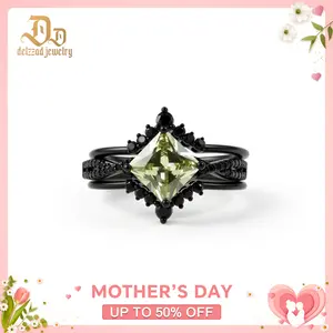 Delzzad Verdant Thorn Ring Peridot Engagement Ring Band Zirconia Jewelry S925 Sterling Silver Band Perfect Birthday Engagement Wedding Anniversary Christmas Valentine's Day Mother's Day Gift