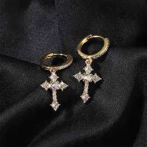 Accessories European and American Simple Mini Cross Earrings Hip Hop Micro Pave 5A Zircon Unisex Personality Fashion Earrings
